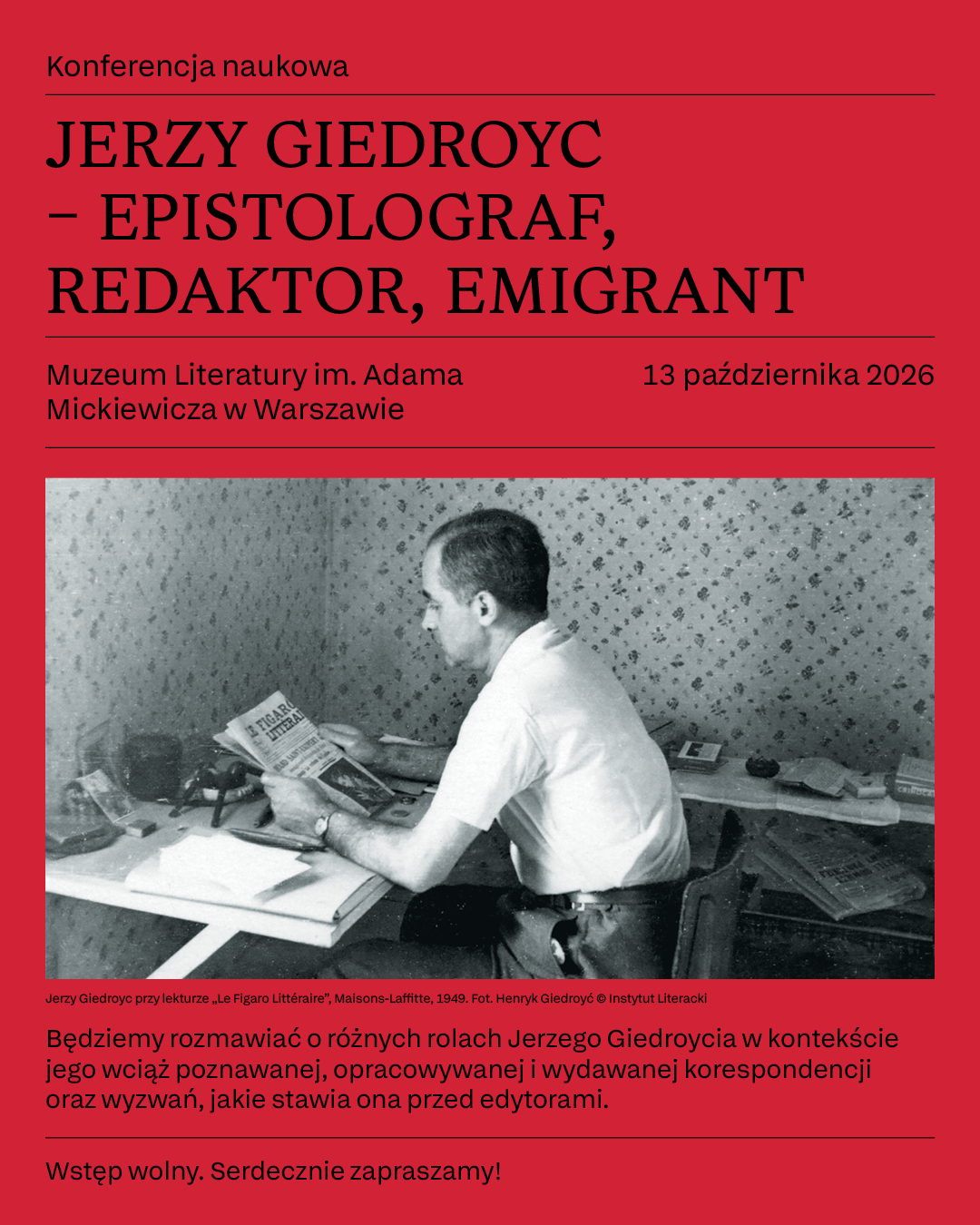 Konferencja naukowa „Jerzy Giedroyc – epistolograf, redaktor, emigrant”