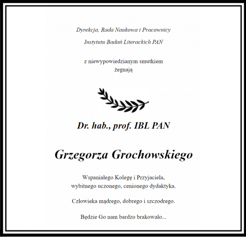 Nekrolog - dr hab. Grzegorz Grochowski