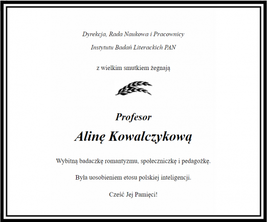 Nekrolog Prof. Aliny Kowalczykowej